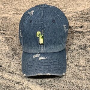 New Custom Designed Blue Distressed Baseball Cap with Embroidered Mojito